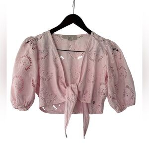 GUESS Baby Pink Eyelet Tie-Front Crop Top - Size XS